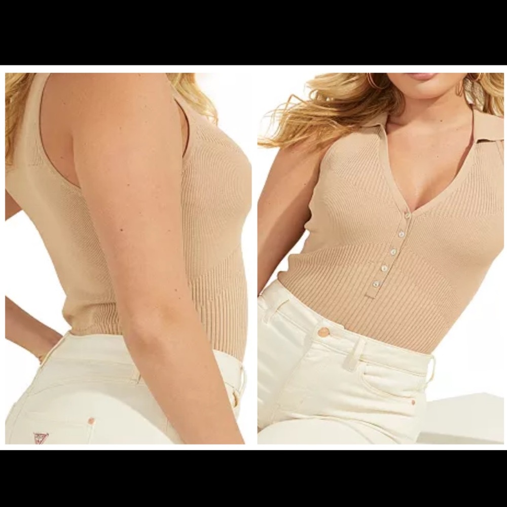 Guess Eden Henley Polo Shirt size: M beige/tan color NWOT.